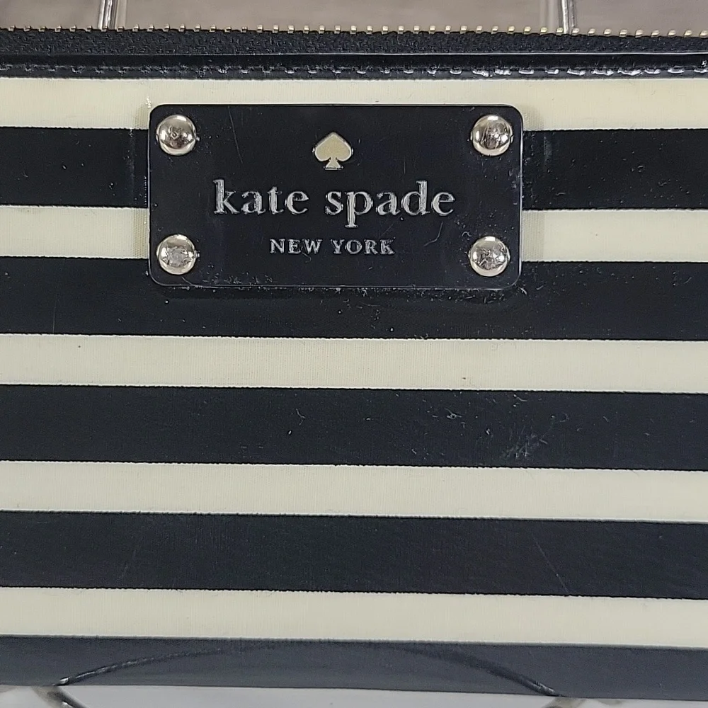 kate spade Black & Off-White Striped Zip Wallet